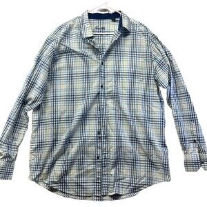 Tasso Elba Button Up Dress Shirt Mens XL Tall Blue Check Plaid 100% Cotton